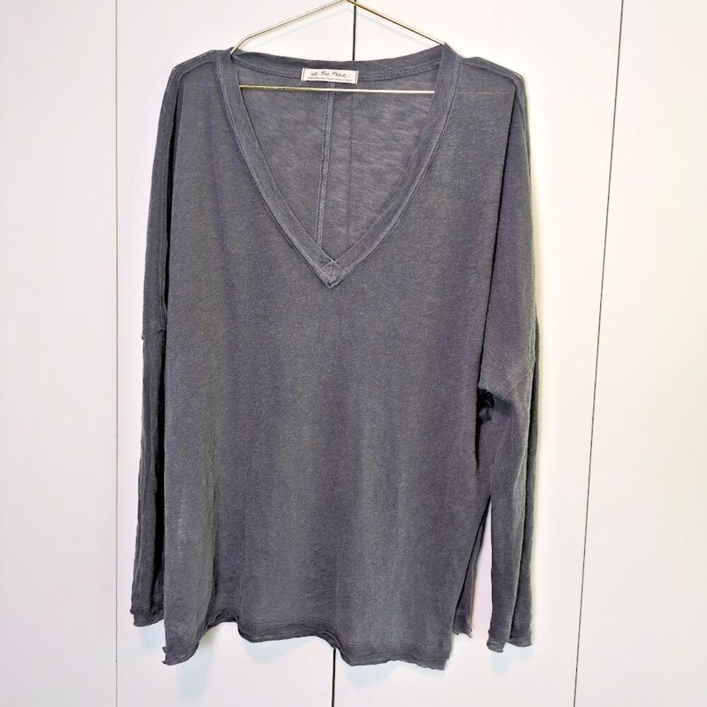 We The Free V Neck Gray Women's XS BOHO LagenLook Long Sleeve